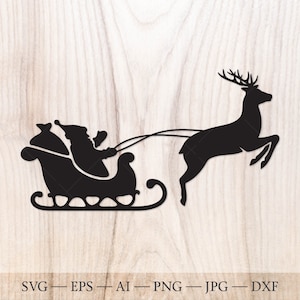 Santa sleigh SVG. Merry christmas svg, Santa claus and Reindeer clipart. Christmas eve svg, Xmas SVG