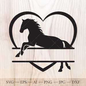 Pferde Herz SVG, Pferde geteilte Name Rahmen SVG, Pferde Monogramm Schnittdatei. Pferde Liebe svg Clip Art, Pferdekopf svg, Pferdesport SVG, Pferdeclipart