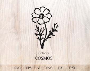 Cosmos SVG, October Birth Flower Clipart (Digital Download)