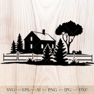 Paysage de ferme SVG. Maison rustique Svg. Pays paysage SVG, Farmlife SVG, ferme Clipart