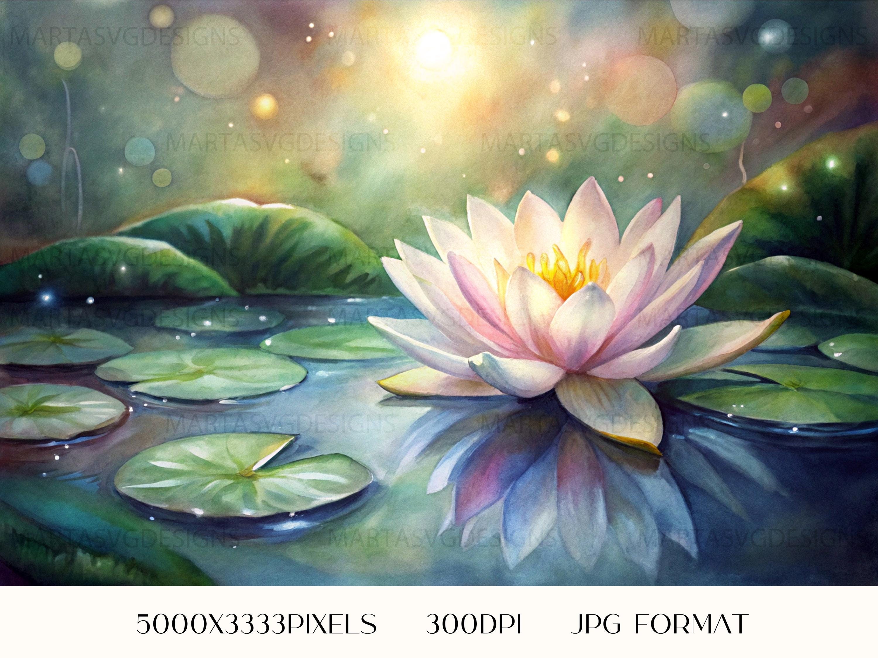 水彩画「睡蓮」 - 花の池のJPG画像8枚（デジタルダウンロード） - Etsy