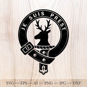 Badge écusson Fraser SVG, svg du clan écossais, écusson familial svg. Armoiries svg. Ceinture héraldique écossaise avec boucle SVG. Emblème du clan svg