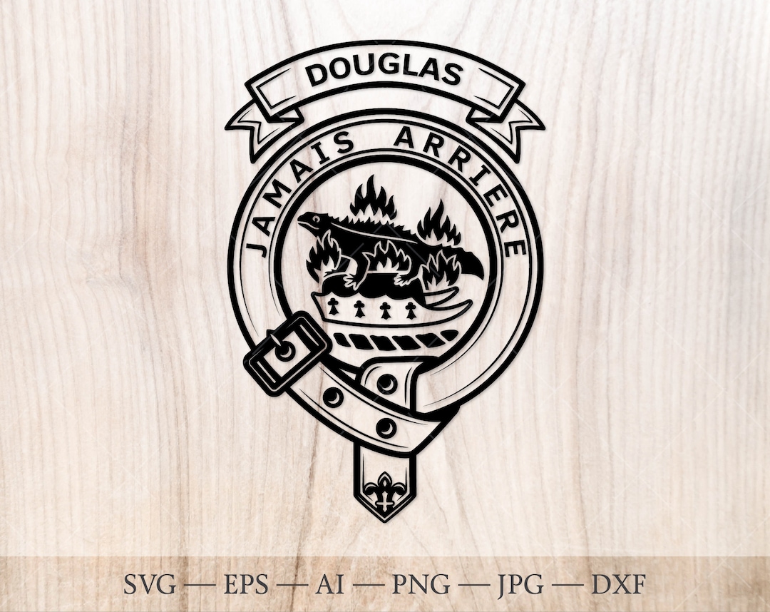 Douglas Crest Badge SVG With Salamander With Flames, Scottish Clan Svg, Family Crest Svg. Coat
