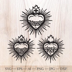 Sacred Heart SVG, Herzen der Heiligen Familie - Sacred Heart of Jesus, Unbeflecktes Herz Mariens, Keusches Herz Josephs. Religiöser Glaube svg.