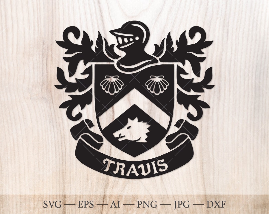 Travis Family Crest. Coat of Arms Svg. Heraldic Shield With Chevron ...
