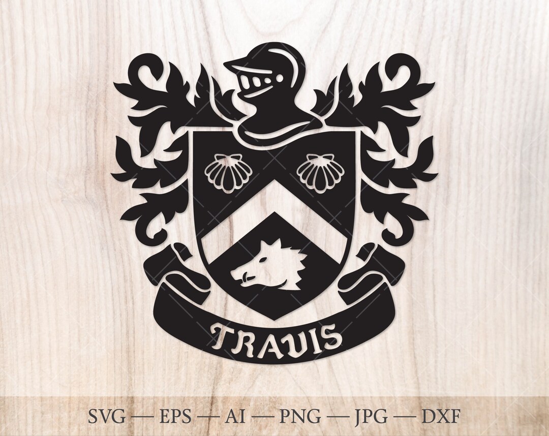Travis Family Crest. Coat of Arms Svg. Heraldic Shield With Chevron