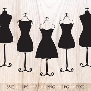 Set SVG di moda e abbigliamento. Clipart di manichino. Svg, eps, dxf, png
