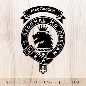 Badge écusson MacGregor SVG, svg du clan écossais, écusson familial svg. Armoiries svg. Ceinture héraldique écossaise avec boucle SVG. Emblème du clan svg