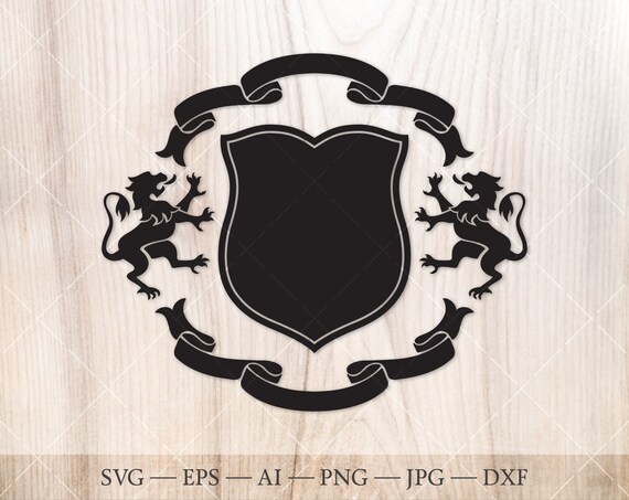 Download Coat Of Arms Svg Shield With Lion Silhouettes And Ribbon Etsy