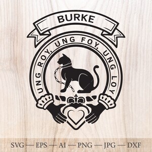 Burke Family crest badge. Irish clan badge, Claddagh badge SVG, Coat of arms svg.