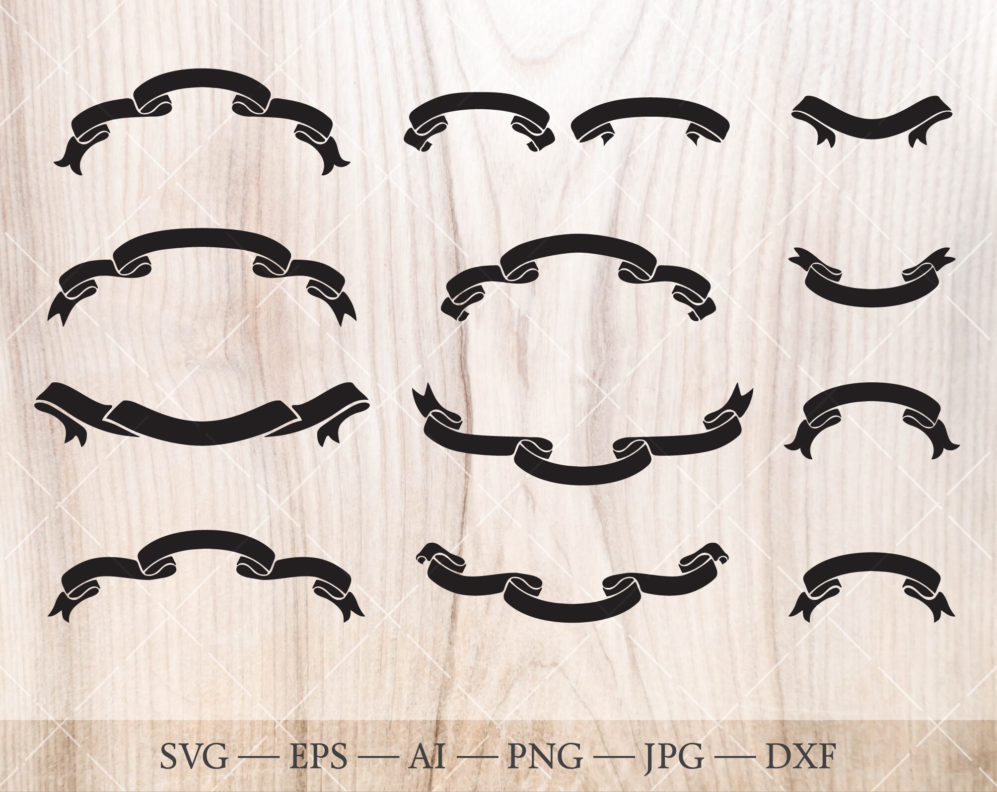 Ribbon silhouette bundle emblem ribbon SVG. Scroll svg. Eps | Etsy