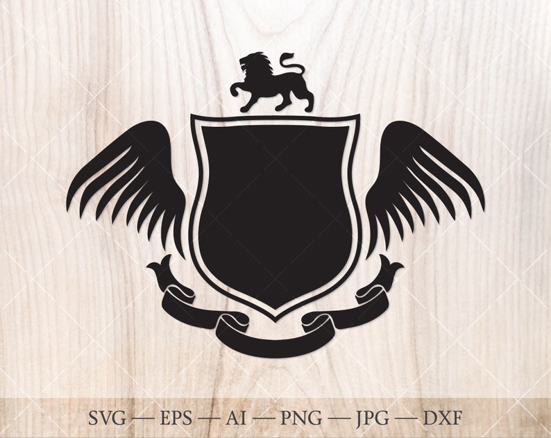 Download Knight shield with wings lion and ribbon SVG. Family crest ...
