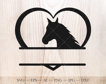 Horse heart SVG, Horse Split Name Frame SVG, Horse Monogram Cut File. Horse love svg clip art, Horse head svg, Equestrian SVG, Horse clipart