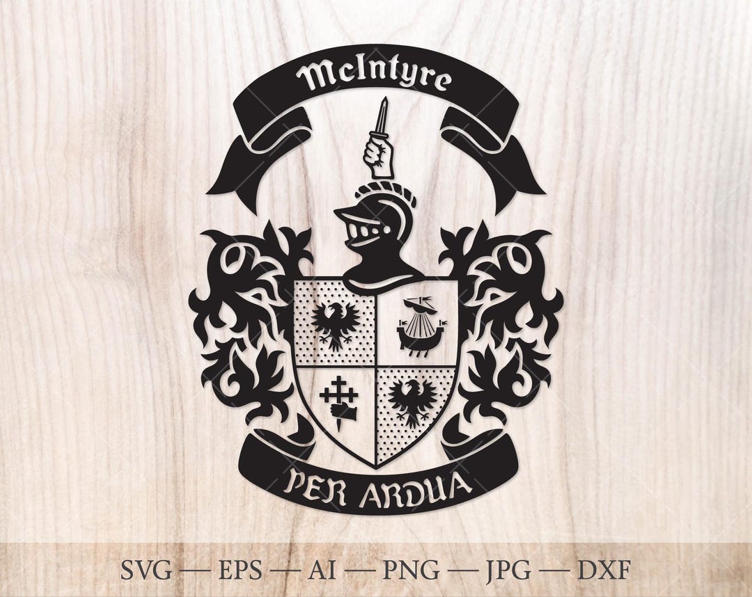 Mcintyre Family Crest, Coat of Arms Svg - Heraldic Shield With Lymphad ...