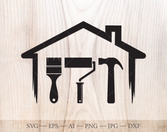 House and repair tools SVG. House Frame Svg. Painter SVG, Roofer svg. Cricut SVG cut file. Handyman svg, contractor svg