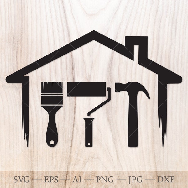 House and repair tools SVG. House Frame Svg. Painter SVG, Roofer svg. Cricut SVG cut file. Handyman svg, contractor svg