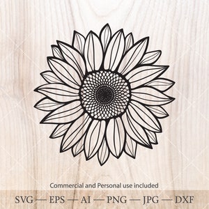 Tournesols SVG. Clipart de silhouette de tournesol. Contour de tournesol floral botanique