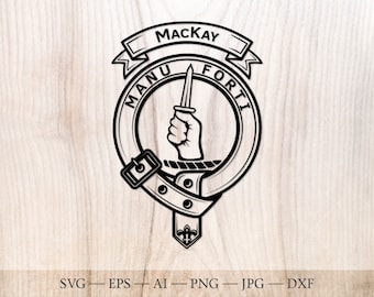 Insignia con el escudo de MacKay SVG, escudo de clan escocés SVG, escudo familiar SVG, cinturón heráldico escocés con hebilla SVG, escudo de clan SVG