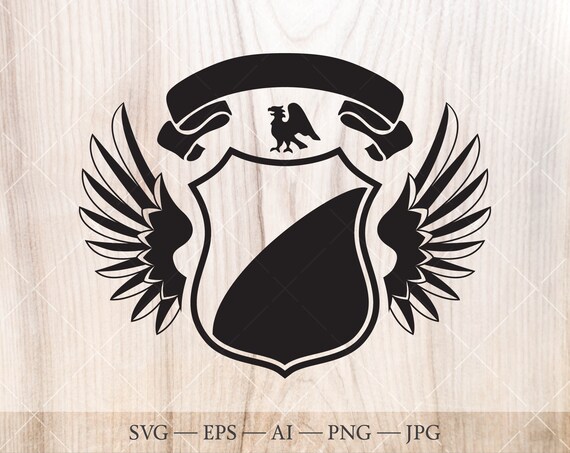 Download Shield With Wings And Banner Svg Coat Of Arms Clipart Family Etsy
