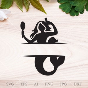 Mermaid split monogram SVG name frame. Mermaid monogram svg, Silhouette Clipart for Cricut, Laser Cutting and Vinyl Crafts