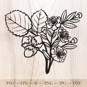 Dibujo en SVG de avellana y mirto. Clipart floral dibujado a mano, clipart de árbol de nacimiento