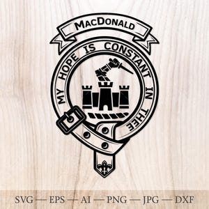 MacDonald of Clanranald crest badge SVG, Scottish clan svg, Family crest svg. Coat of arms svg. Scottish Clan crest svg