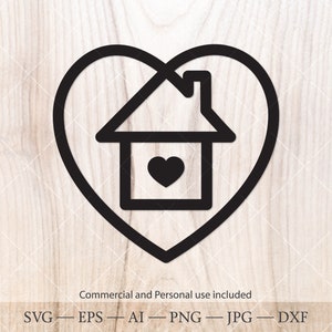 Casa con cuore SVG. Casa SVG. Cornice casa Svg. Amore casa Svg Cricut file di taglio. San Valentino SVG
