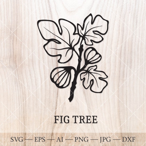 Fig Tree SVG. Birth trees SVG. Birth month tree outline drawing. Birthday floral clipart, birth tree clipart