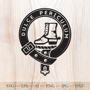 Insigne écusson MacAulay SVG, svg du clan écossais, écusson familial svg. Armoiries svg. Ceinture héraldique écossaise avec boucle SVG. Emblème du clan svg