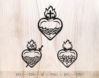 Sagrado Corazón SVG, Corazones de la Sagrada Familia, Fe religiosa (Descarga digital)