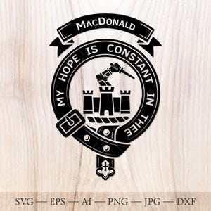 MacDonald of Clanranald crest badge SVG, Scottish clan svg, Family crest svg. Coat of arms svg. Scottish Clan crest svg