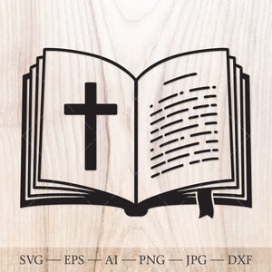 Open Bijbel SVG, kruis SVG. Religieus geloof svg. Christelijke clipart. Spirituele christelijke SVG