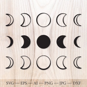Moon phases svg, Mystical Crescent moon SVG bundle. Celestial moon svg, Boho moon svg for Cricut, Silhouette