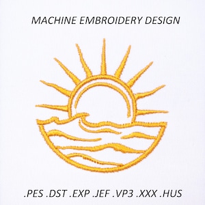 Machine Embroidery Sun and ocean waves. 11 sizes. Sunset over ocean digitized embroidery file. Sunrise on water embroidery file