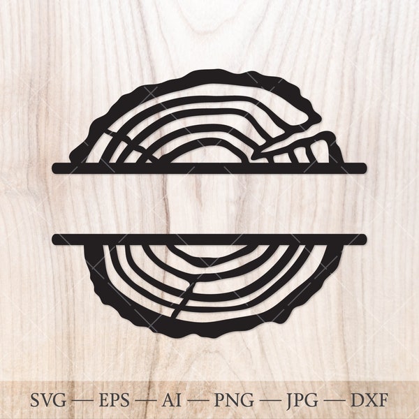 Split tree trunk slice monogram SVG. Tree Cookie Name Frame Svg. Wood log slice Svg. Woodworker svg, Logger svg. Cricut SVG cut file.