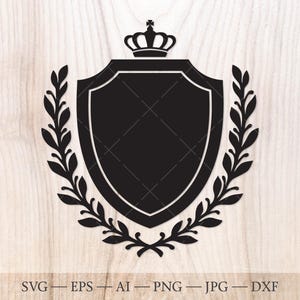 Shield with crown and laurel wreath SVG. Family crest template. Coat of arms svg.