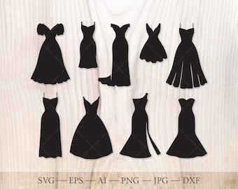 Trouwjurk SVG-clipart, bruids- en bruidsmeisjesjurk gesneden bestanden (digitale download)