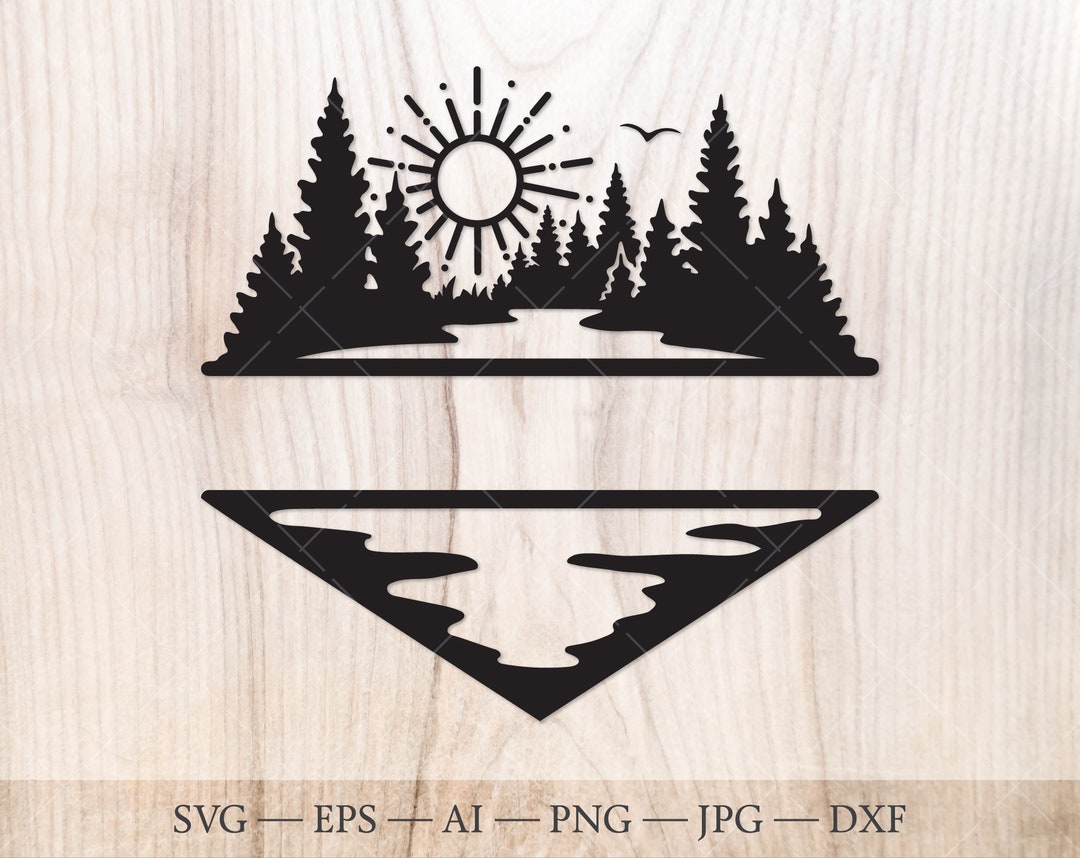 Sun Lake Forest Monogram SVG, Split Name Frame Cut File (digital ...
