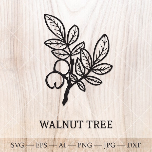 Walnut Tree SVG. Birth trees SVG. Birth month tree outline drawing. Birthday floral clipart, birth tree clipart