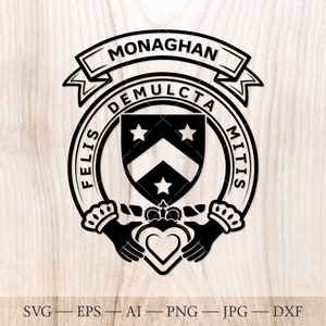 Monaghan Family crest badge. Irish clan badge, Claddagh badge SVG, Coat of arms svg.