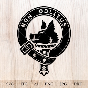 Badge écusson MacTavish SVG, svg du clan écossais, écusson familial svg. Armoiries svg. Ceinture héraldique écossaise avec boucle SVG. Emblème du clan svg