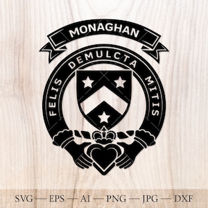 Monaghan Family crest badge. Irish clan badge, Claddagh badge SVG, Coat of arms svg.