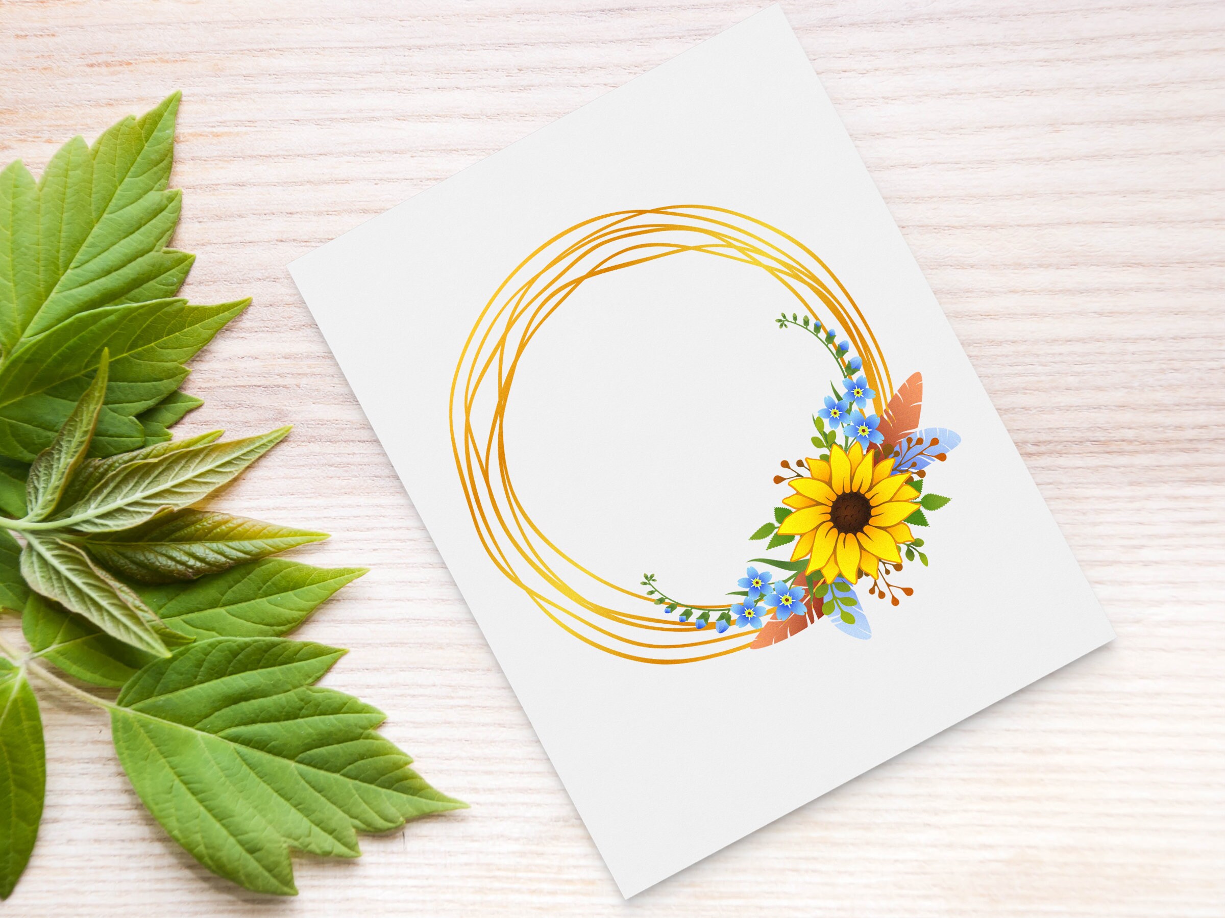 Download Sunflower wreath with feathers SVG. Sunflower clipart ...