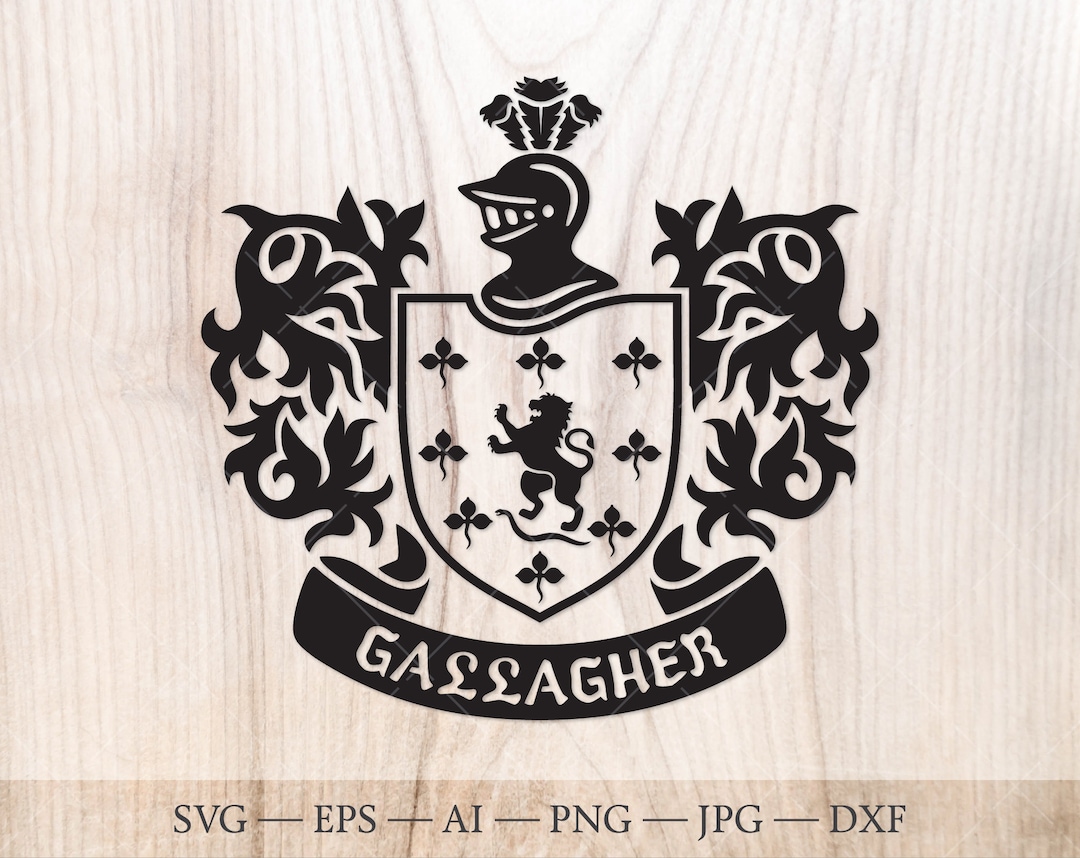Gallagher Family Crest SVG. Coat of Arms Svg. Heraldic Shield With Lion