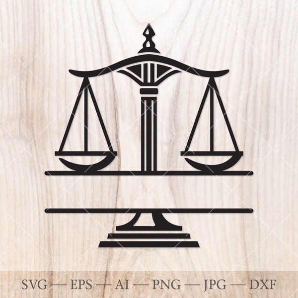 Justice scales split monogram frame svg, justice split name frame SVG, scales monogram cut file, scales of justice svg, lawyer, attorney svg