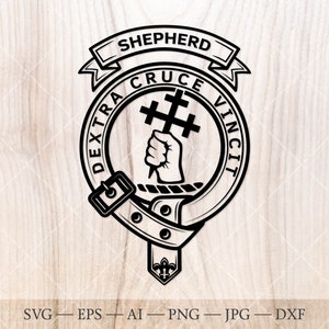 Insigne écusson berger SVG, svg clan écossais, écusson famille svg. Armoiries svg. Ceinture héraldique écossaise avec boucle SVG. Emblème du clan svg