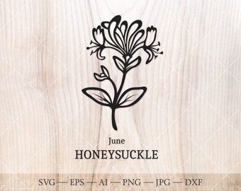 Honeysuckle June Birth Flower SVG, Outline Drawing (Digital Download)