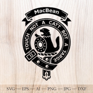 Insigne de crête de MacBean SVG, svg de clan écossais, svg de crête de famille. Armoiries svg. Ceinture écossaise héraldique avec boucle SVG. Crête de clan svg