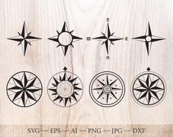 Nautical SVG. Nautical compass clipart, Sea Wind rose silhouette. Direction svg, Travel Svg.