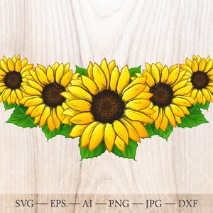 Ramo de girasol SVG. Clipart de girasol dibujado a mano.